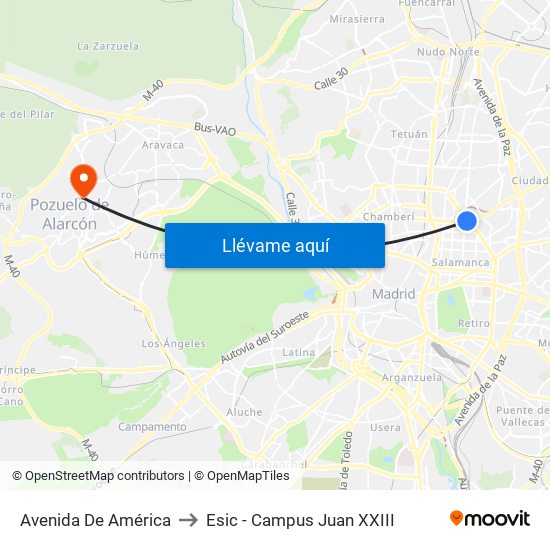 Avenida De América to Esic - Campus Juan XXIII map