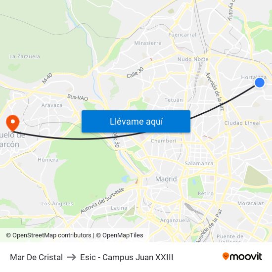 Mar De Cristal to Esic - Campus Juan XXIII map