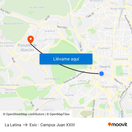 La Latina to Esic - Campus Juan XXIII map