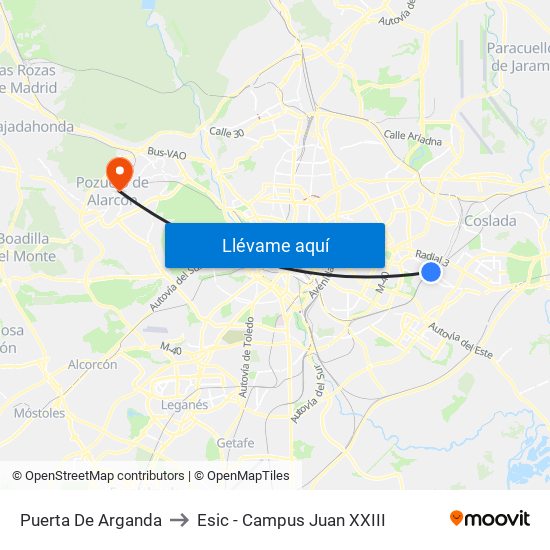 Puerta De Arganda to Esic - Campus Juan XXIII map