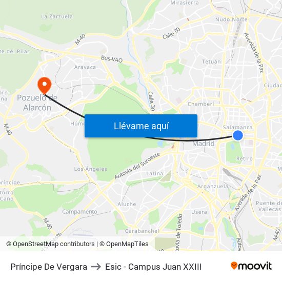 Príncipe De Vergara to Esic - Campus Juan XXIII map
