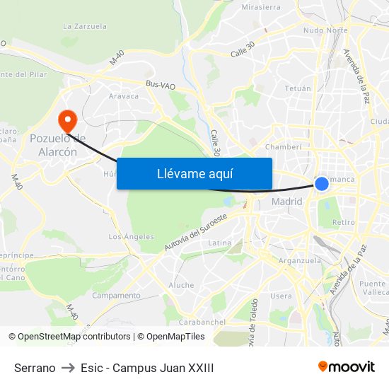 Serrano to Esic - Campus Juan XXIII map