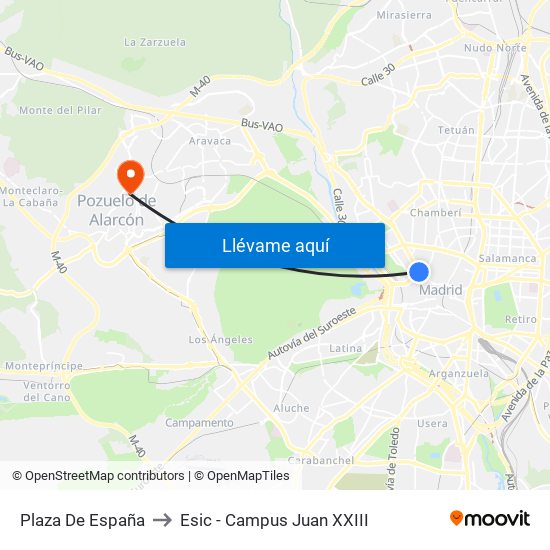 Plaza De España to Esic - Campus Juan XXIII map