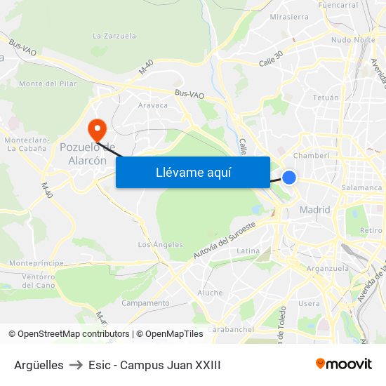 Argüelles to Esic - Campus Juan XXIII map