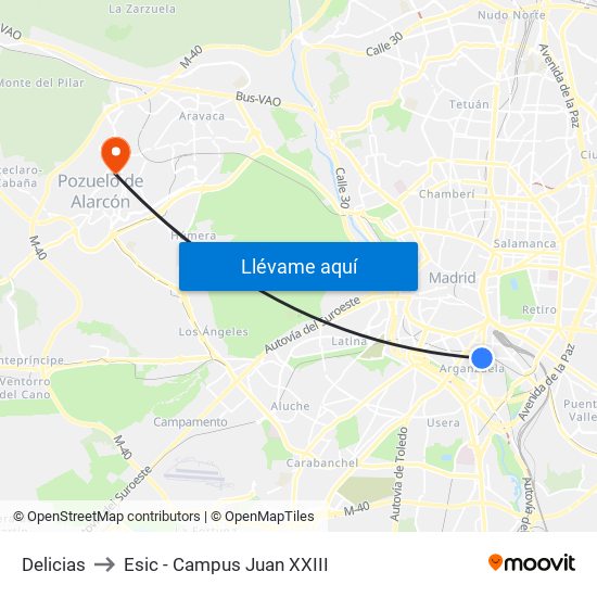 Delicias to Esic - Campus Juan XXIII map