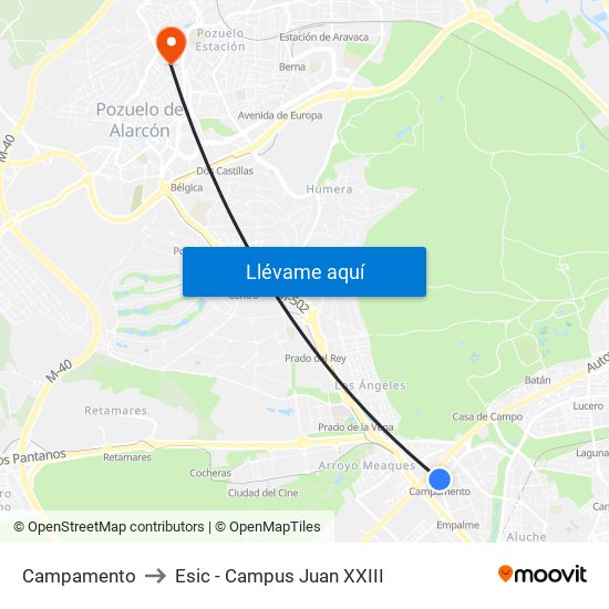 Campamento to Esic - Campus Juan XXIII map