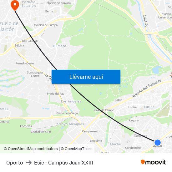 Oporto to Esic - Campus Juan XXIII map
