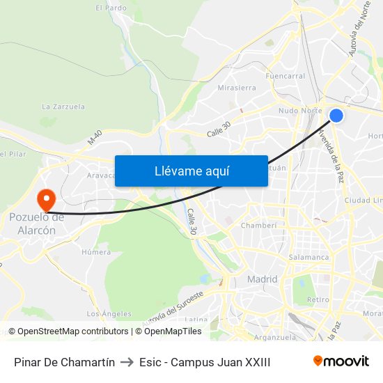 Pinar De Chamartín to Esic - Campus Juan XXIII map