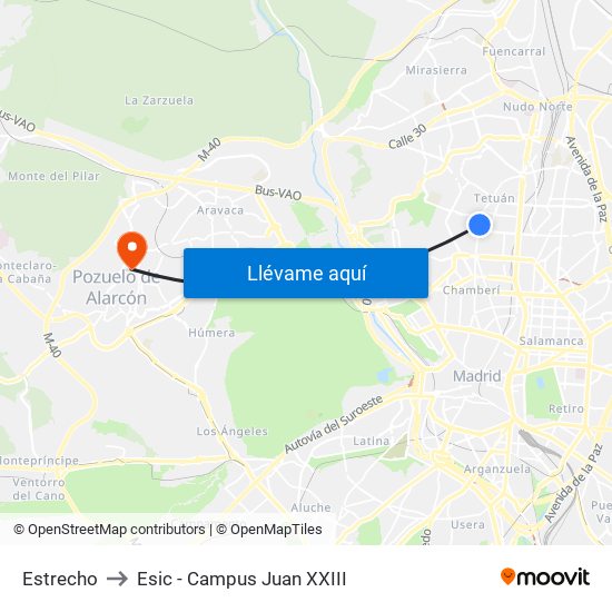 Estrecho to Esic - Campus Juan XXIII map