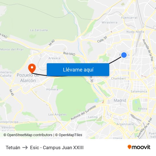 Tetuán to Esic - Campus Juan XXIII map