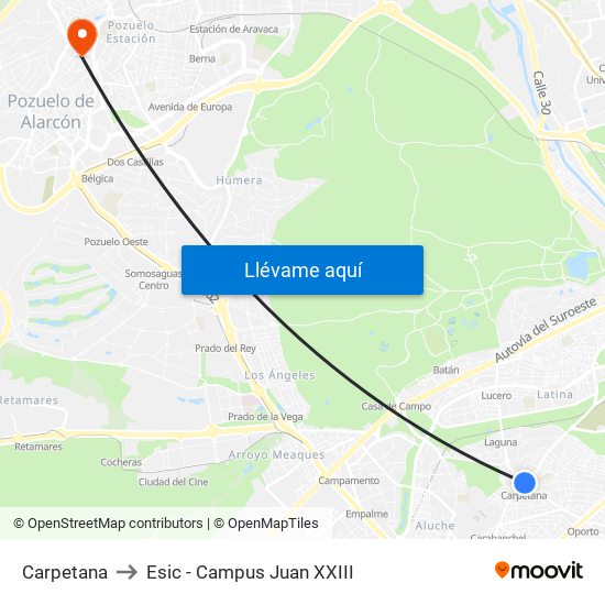 Carpetana to Esic - Campus Juan XXIII map