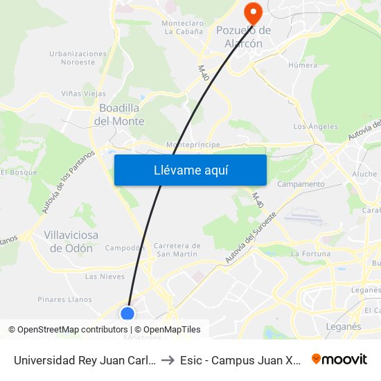 Universidad Rey Juan Carlos to Esic - Campus Juan XXIII map