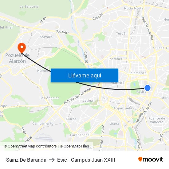 Sainz De Baranda to Esic - Campus Juan XXIII map