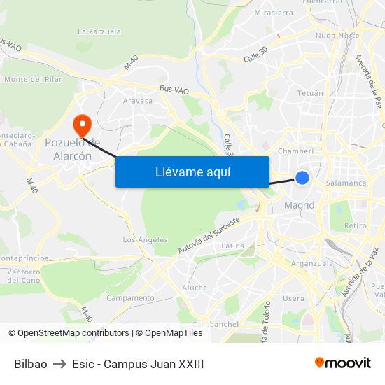 Bilbao to Esic - Campus Juan XXIII map