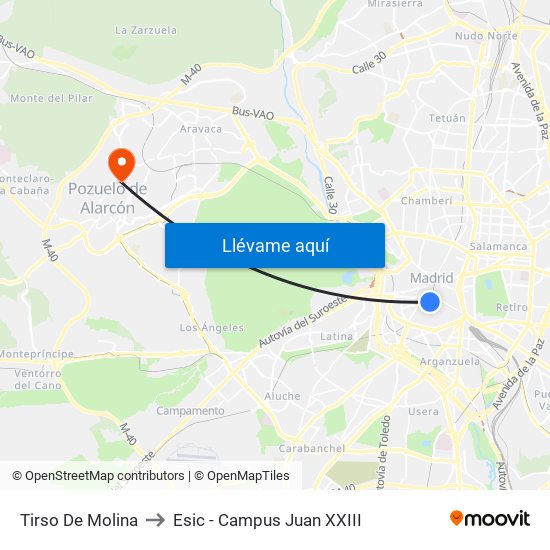 Tirso De Molina to Esic - Campus Juan XXIII map