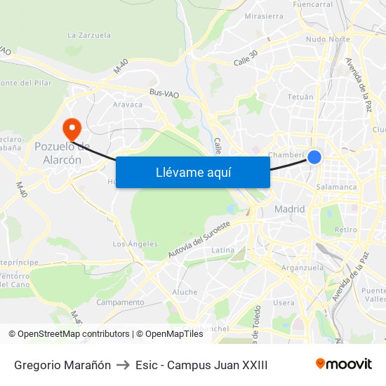 Gregorio Marañón to Esic - Campus Juan XXIII map