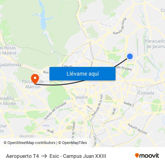 Aeropuerto T4 to Esic - Campus Juan XXIII map