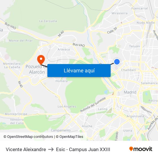Vicente Aleixandre to Esic - Campus Juan XXIII map
