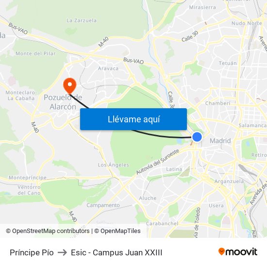 Príncipe Pío to Esic - Campus Juan XXIII map