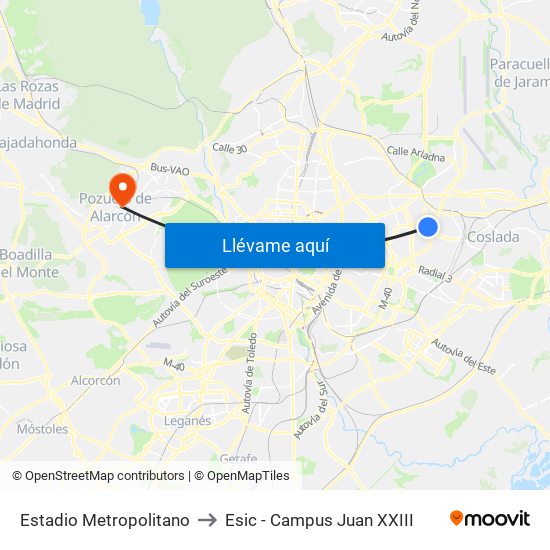 Estadio Metropolitano to Esic - Campus Juan XXIII map
