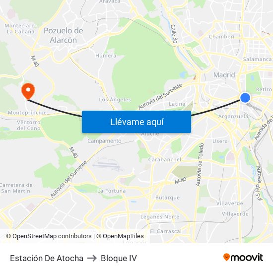 Estación De Atocha to Bloque IV map