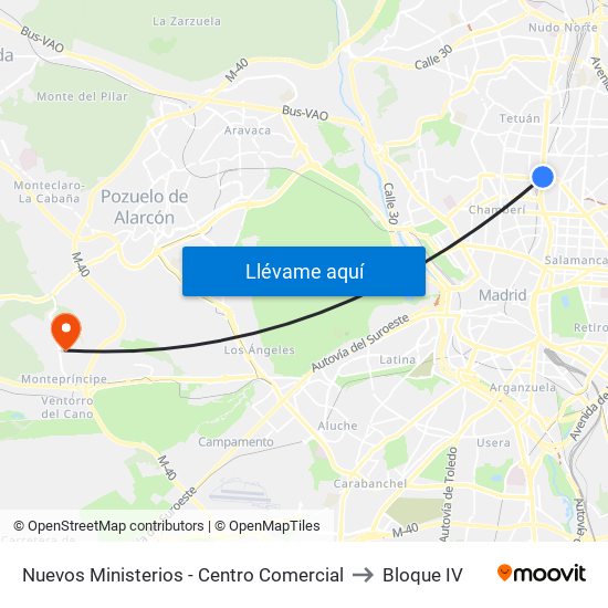 Nuevos Ministerios - Centro Comercial to Bloque IV map