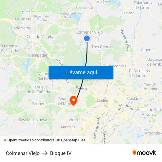 Colmenar Viejo to Bloque IV map