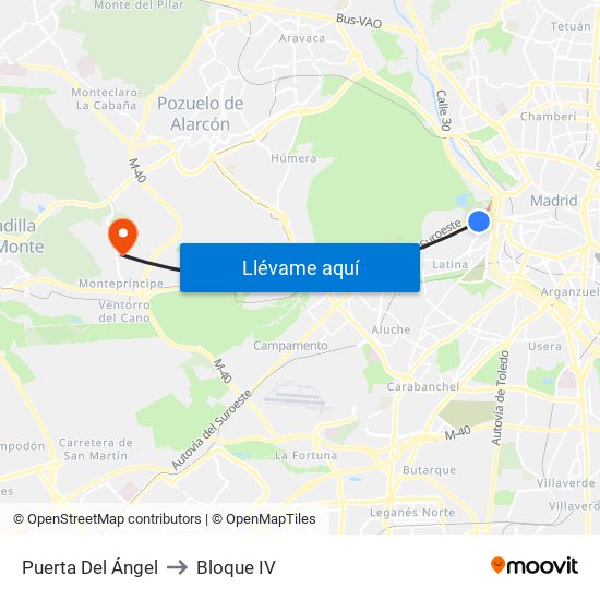 Puerta Del Ángel to Bloque IV map