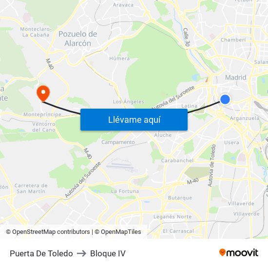 Puerta De Toledo to Bloque IV map
