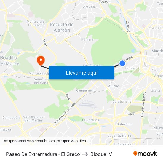 Paseo De Extremadura - El Greco to Bloque IV map