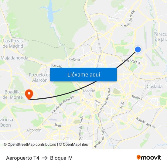 Aeropuerto T4 to Bloque IV map