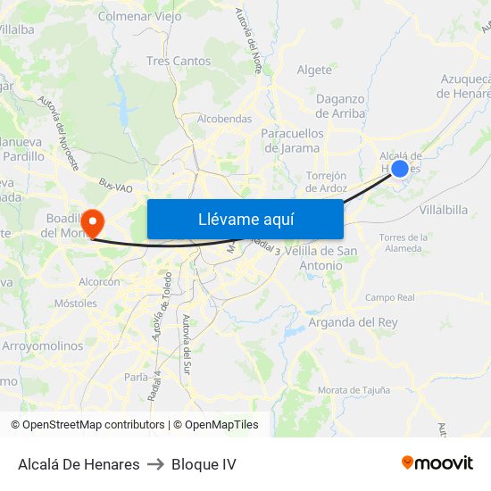 Alcalá De Henares to Bloque IV map