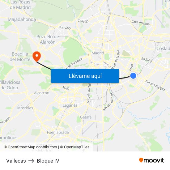 Vallecas to Bloque IV map