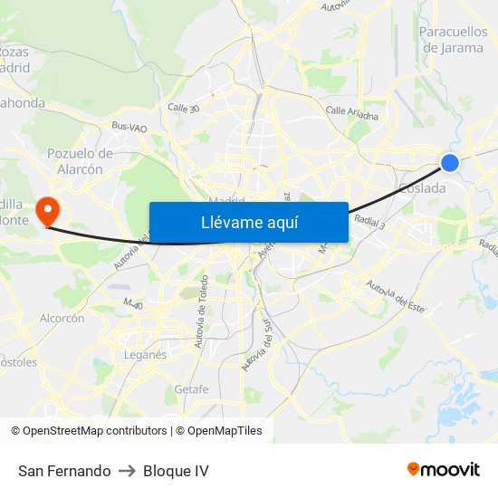 San Fernando to Bloque IV map