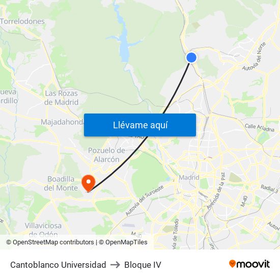 Cantoblanco Universidad to Bloque IV map