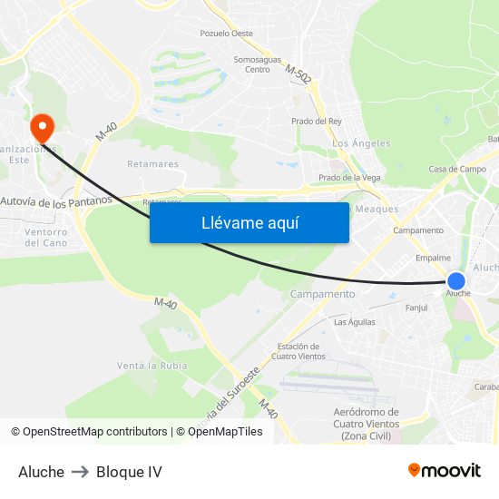 Aluche to Bloque IV map