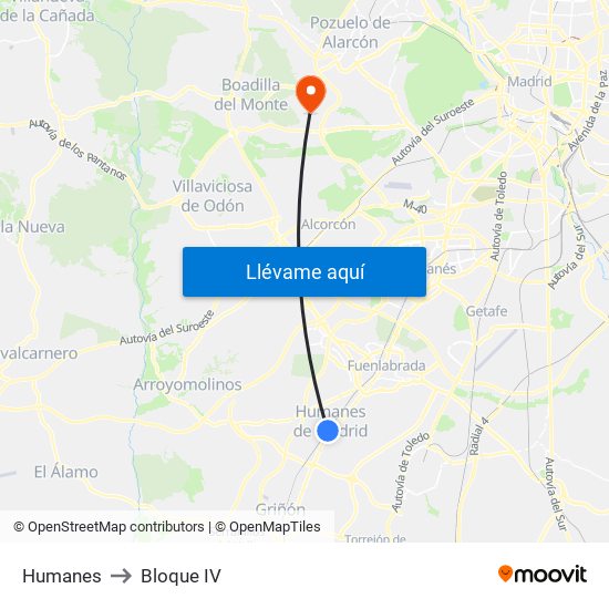 Humanes to Bloque IV map