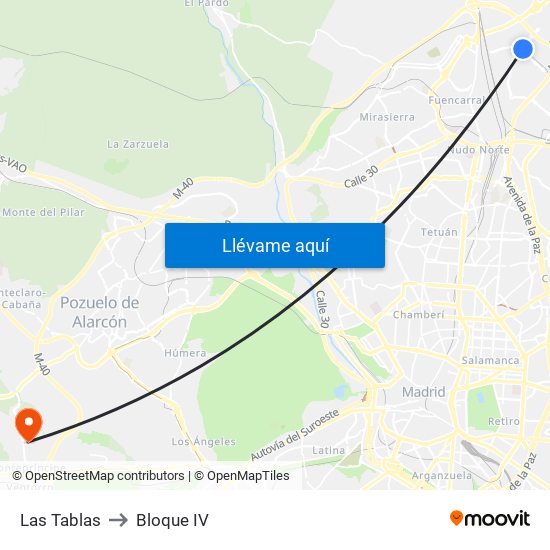 Las Tablas to Bloque IV map