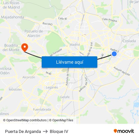 Puerta De Arganda to Bloque IV map