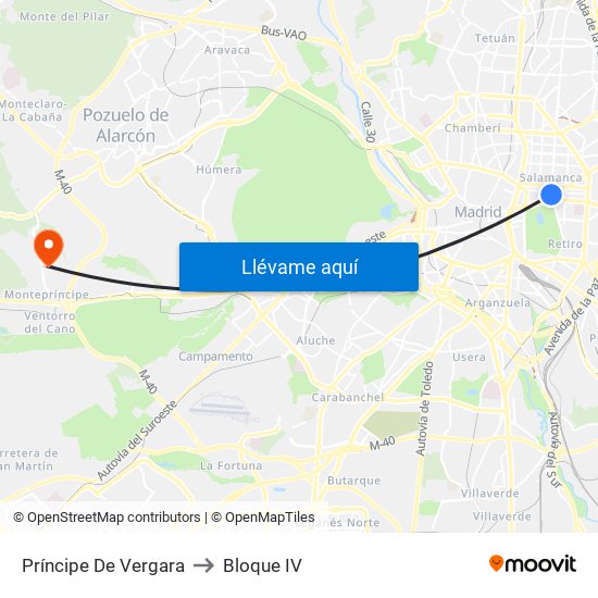 Príncipe De Vergara to Bloque IV map