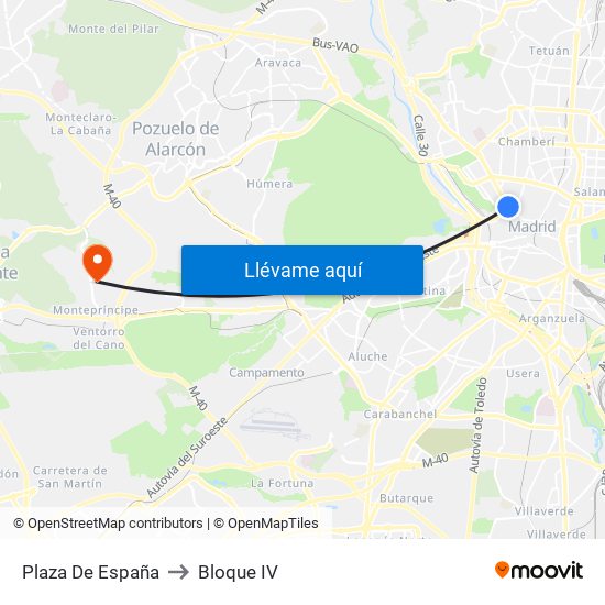 Plaza De España to Bloque IV map