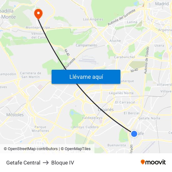 Getafe Central to Bloque IV map