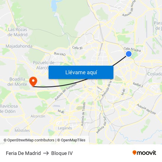 Feria De Madrid to Bloque IV map
