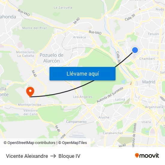 Vicente Aleixandre to Bloque IV map