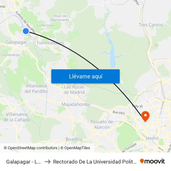 Galapagar - La Navata to Rectorado De La Universidad Politécnica De Madrid map