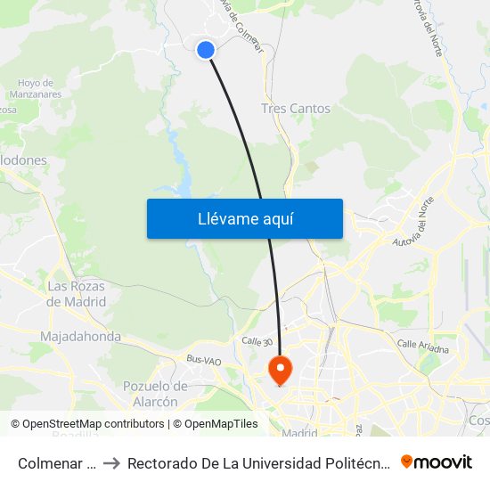 Colmenar Viejo to Rectorado De La Universidad Politécnica De Madrid map
