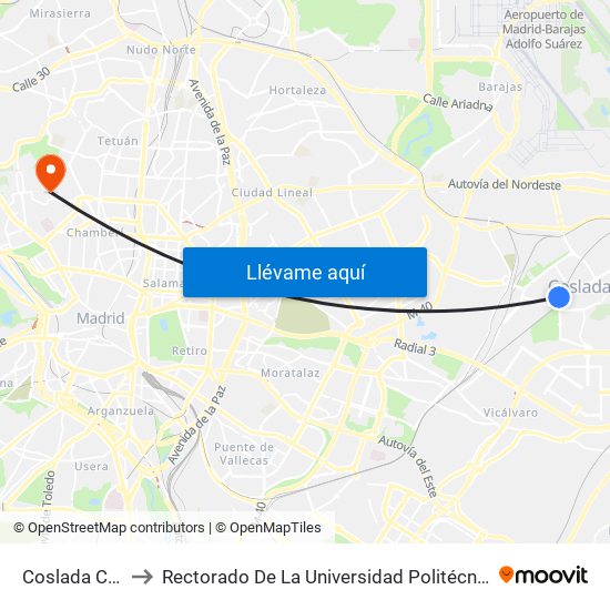 Coslada Central to Rectorado De La Universidad Politécnica De Madrid map