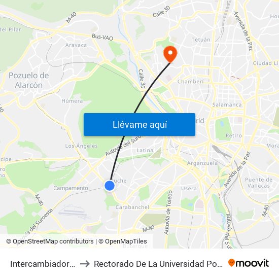 Intercambiador De Aluche to Rectorado De La Universidad Politécnica De Madrid map