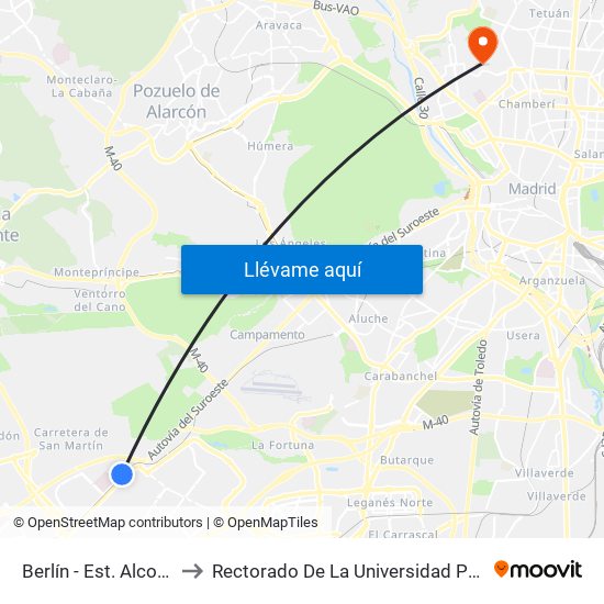 Berlín - Est. Alcorcón Central to Rectorado De La Universidad Politécnica De Madrid map