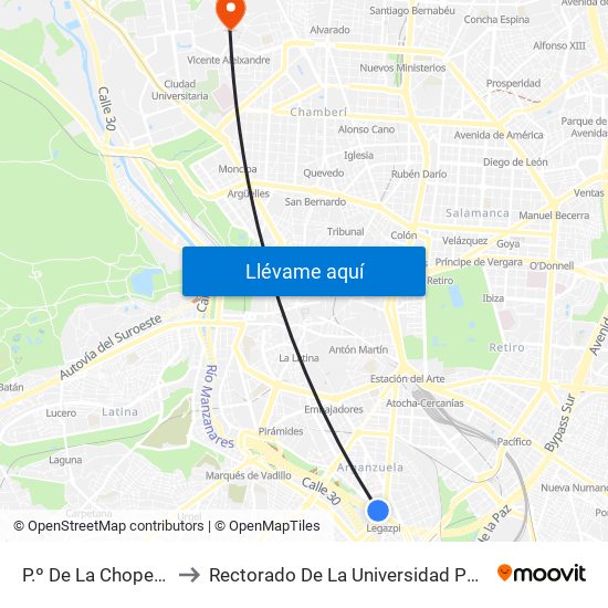 P.º De La Chopera - Legazpi to Rectorado De La Universidad Politécnica De Madrid map